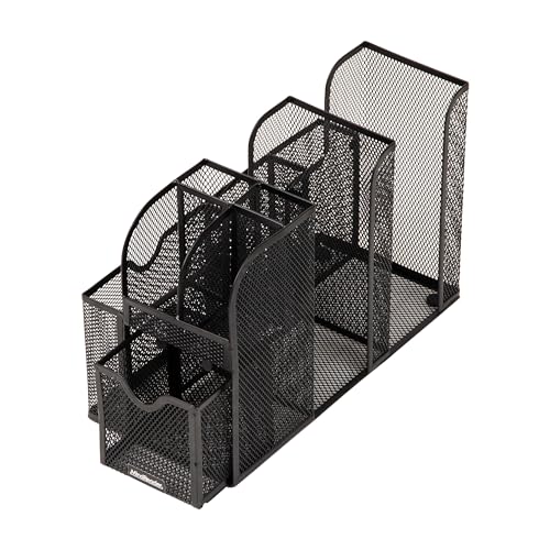Mind Reader Countertop Organizer, Office Breakroom or Desktop Storage, 10-Compartment Caddy, Metal Mesh, Black - Image 4