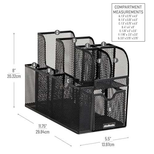 Mind Reader Countertop Organizer, Office Breakroom or Desktop Storage, 10-Compartment Caddy, Metal Mesh, Black - Image 3