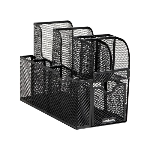 Mind Reader Countertop Organizer, Office Breakroom or Desktop Storage, 10-Compartment Caddy, Metal Mesh, Black - Image 5