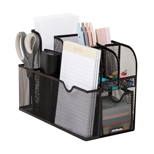 Mind Reader Countertop Organizer, Office Breakroom or Desktop Storage, 10-Compartment Caddy, Metal Mesh, Black - Image 1
