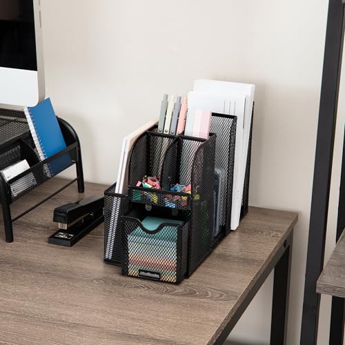 Mind Reader Countertop Organizer, Office Breakroom or Desktop Storage, 10-Compartment Caddy, Metal Mesh, Black - Image 2