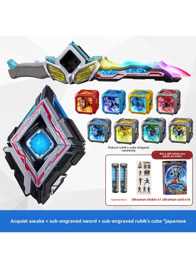 Ultraman Ultraman Transformer Yak Awakener Rubik's Cube Sublimator Hand Doll Model Children's Toy Set-Color:Acquired Awake + Eyepiece Sword + 8 Rubik's Cube (free Card Sticker Electricity - Image 1