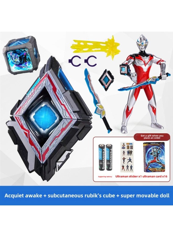 Ultraman Ultraman Transformer Yak Awakener Rubik's Cube Sublimator Hand Doll Model Children's Toy Set-Color:Acquired Awake + Eyepiece Sword + 8 Rubik's Cube (free Card Sticker Electricity - Image 4