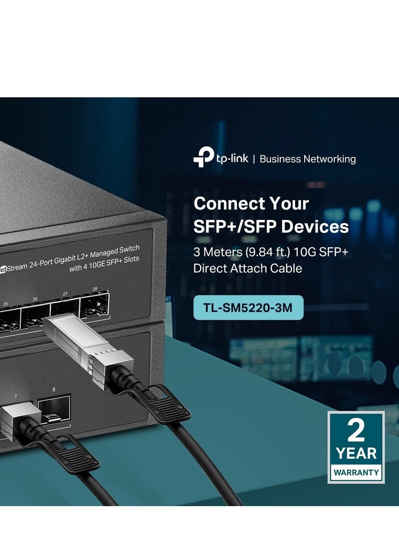 TP-Link TL-SM5220-3M | كابل توصيل مباشر 3 متر/ 10 أقدام 10G SFP+ (DAC) | كابل توينكس سالب | موصل 10GBASE-CU SFP+ إلى SFP+ | توصيل وتشغيل | واجهة LC مزدوجة - Image 2