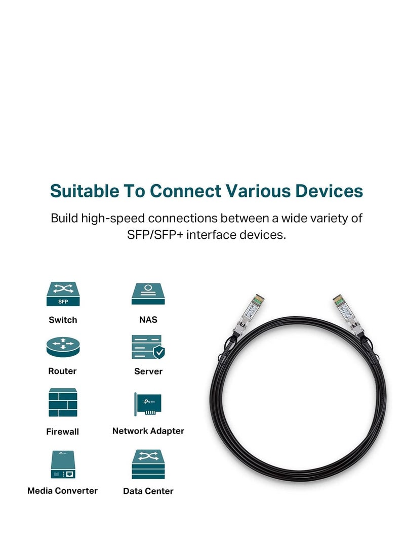TP-Link TL-SM5220-3M | كابل توصيل مباشر 3 متر/ 10 أقدام 10G SFP+ (DAC) | كابل توينكس سالب | موصل 10GBASE-CU SFP+ إلى SFP+ | توصيل وتشغيل | واجهة LC مزدوجة - Image 3