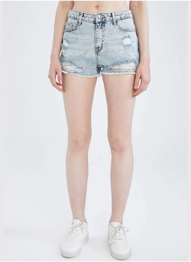 DeFacto High Waisted Distressed Mini Jean Short