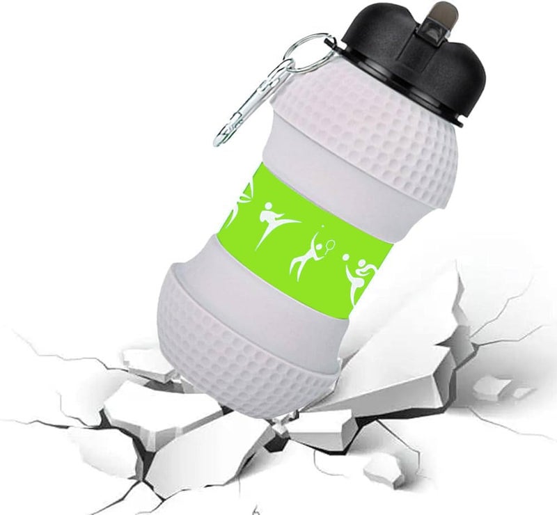 Jukusa Golf Ball Design Collapsible Water Bottle 600ML. | Non-Toxic Foldable Silicone Travel Sports Bottle with Carrying Buckle | Portable for Sports Gym Outdoor Daily Use (White) - Image 3