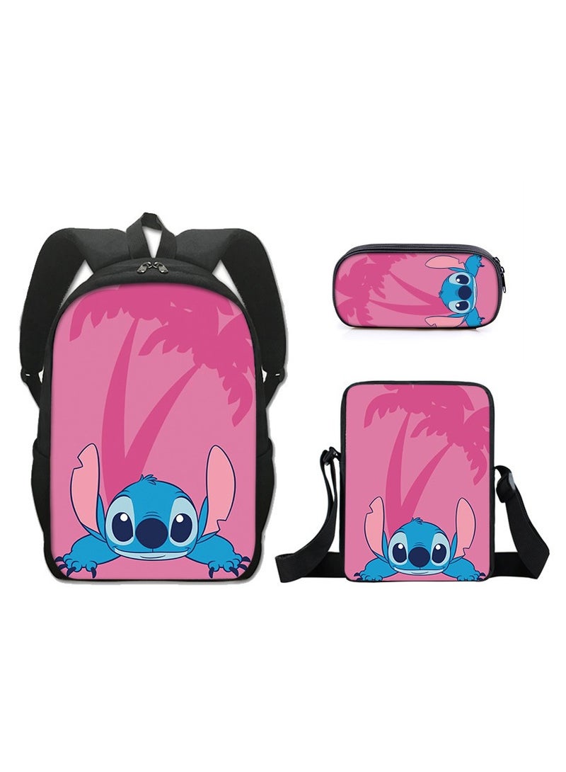 SKT Shiketro Stitch School Bag Shoulder Bag Pencil Case Printed Three-Piece Set 30*40*13cm