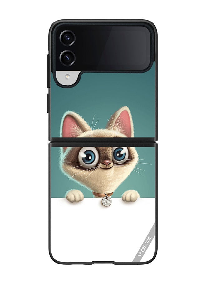 VR CREATIVE Protective Case Cover For Samsung Galaxy Z Flip4 Cute Cat Design Multicolour - Image 1