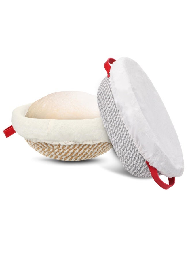 Arabest Bread Proofing Basket Set of 2, 9" Round & 10" Oval with Liners & Covers | Handmade Cotton Rope Sourdough Baking Supplies And Artisan Bread Making Kit - Image 1