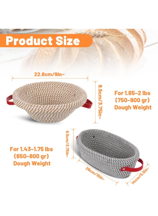 Arabest Bread Proofing Basket Set of 2, 9" Round & 10" Oval with Liners & Covers | Handmade Cotton Rope Sourdough Baking Supplies And Artisan Bread Making Kit - Image 2
