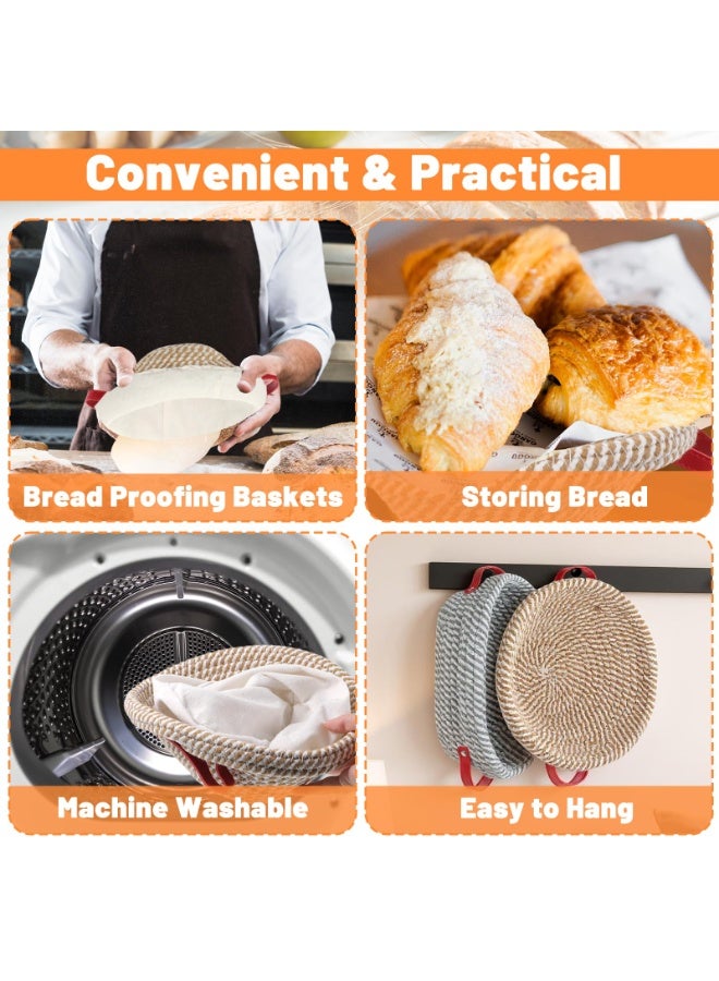 Arabest Bread Proofing Basket Set of 2, 9" Round & 10" Oval with Liners & Covers | Handmade Cotton Rope Sourdough Baking Supplies And Artisan Bread Making Kit - Image 4