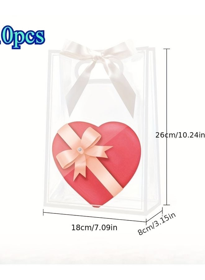 10 قطع من أكياس الهدايا البلاستيكية الوردية بشريط لتغليف هدايا الزفاف وأعياد الميلاد - Image 2