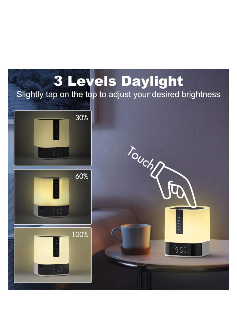 Excefore - Night Light Bluetooth Speaker Alarm Clock, Upgraded Touch Bedside Lamp for Bedroom, Dimmable Warm Light, 48 RGB Color Changing, Sound Machine with White Noise - Image 1