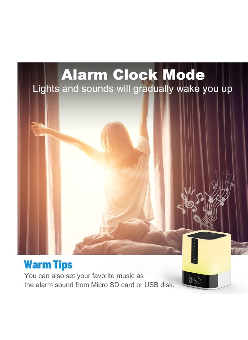 Excefore - Night Light Bluetooth Speaker Alarm Clock, Upgraded Touch Bedside Lamp for Bedroom, Dimmable Warm Light, 48 RGB Color Changing, Sound Machine with White Noise - Image 1