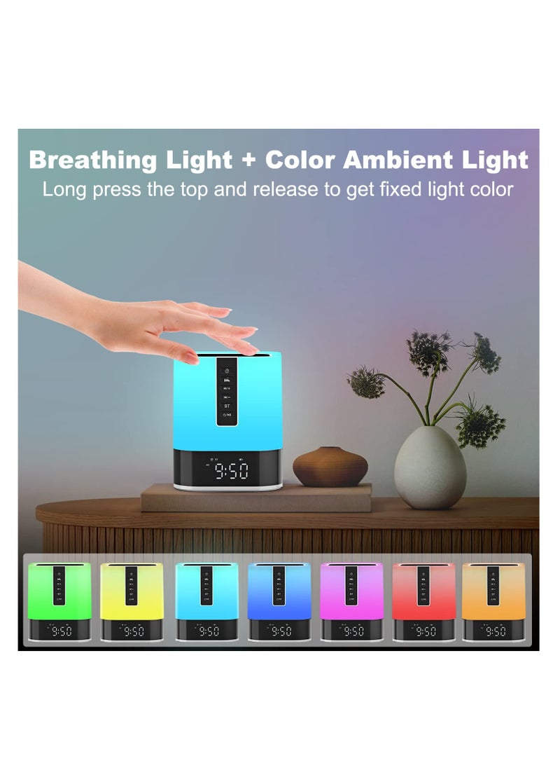 Excefore - Night Light Bluetooth Speaker Alarm Clock, Upgraded Touch Bedside Lamp for Bedroom, Dimmable Warm Light, 48 RGB Color Changing, Sound Machine with White Noise - Image 1