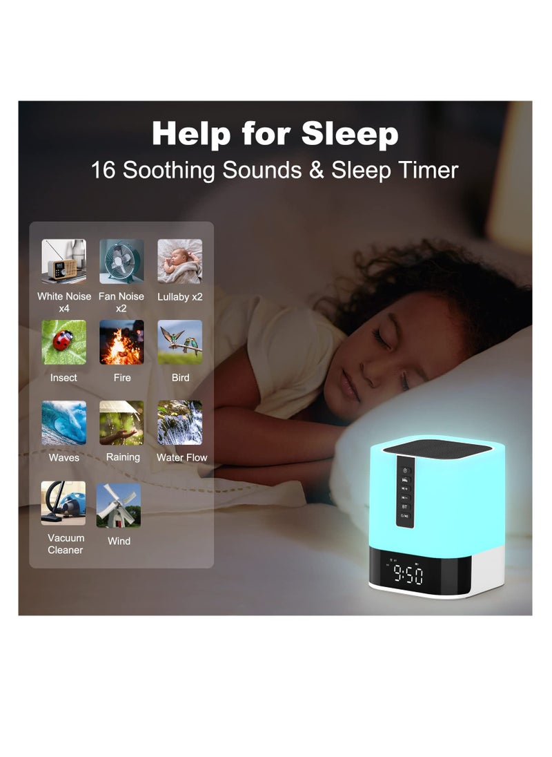 Excefore - Night Light Bluetooth Speaker Alarm Clock, Upgraded Touch Bedside Lamp for Bedroom, Dimmable Warm Light, 48 RGB Color Changing, Sound Machine with White Noise - Image 1