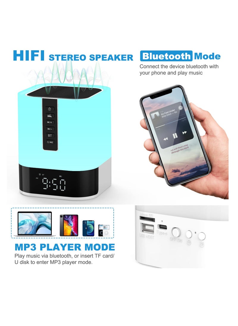 Excefore - Night Light Bluetooth Speaker Alarm Clock, Upgraded Touch Bedside Lamp for Bedroom, Dimmable Warm Light, 48 RGB Color Changing, Sound Machine with White Noise - Image 1