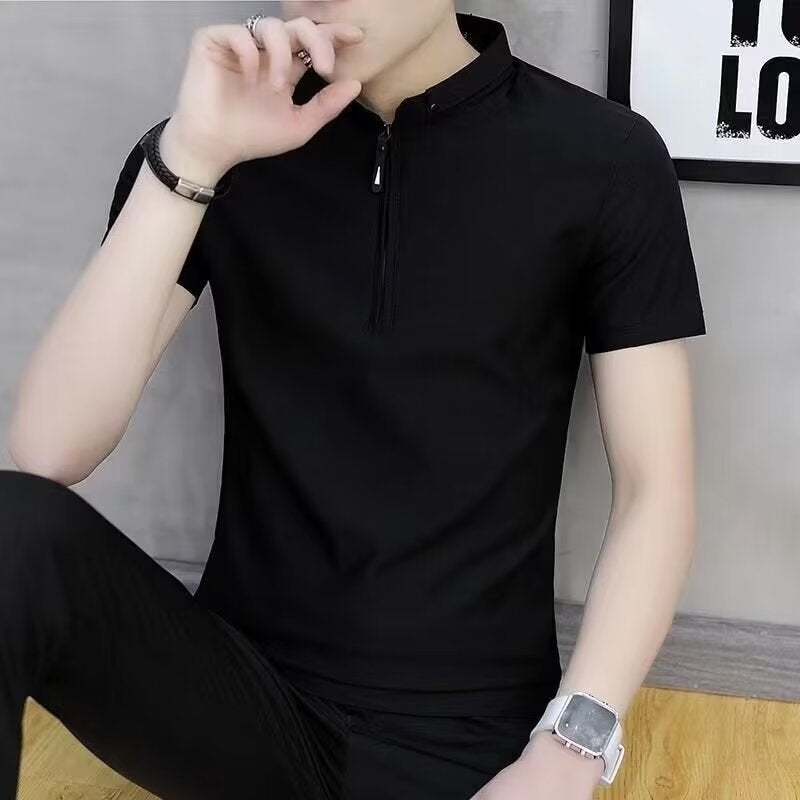 2024 Summer Men'S Short-Sleeved T-Shirt Half-Zipper Collar Fashion Thin Loosen Casual Youth Popular Short-Sleeved - Image 1