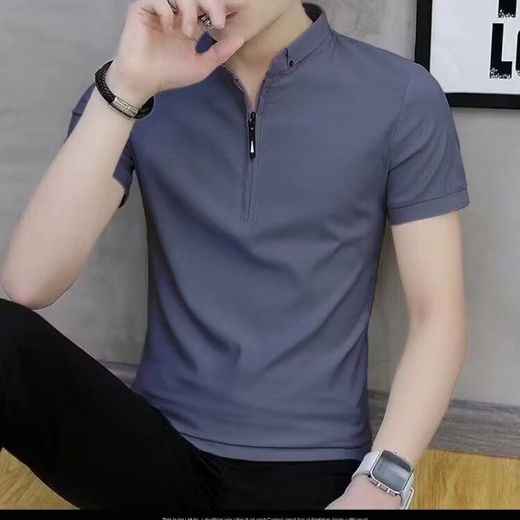 2024 Summer Men'S Short-Sleeved T-Shirt Half-Zipper Collar Fashion Thin Loosen Casual Youth Popular Short-Sleeved - Image 5