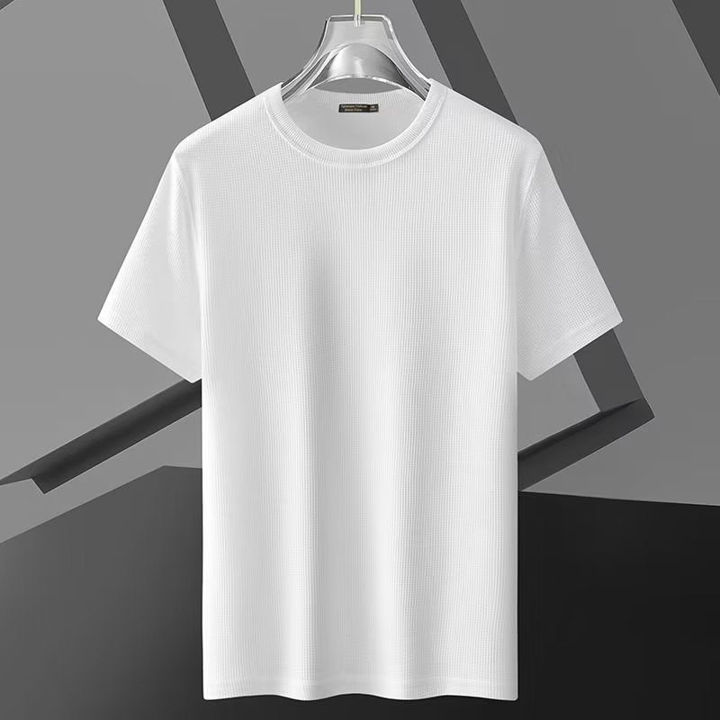 Trendy Brand Waffle Short-Sleeved T-Shirt Men'S Loose Crewneck Anti-Wrinkle Solid Color Base Shirt Trendy Solid Color Men'S T-Shirt - Image 4