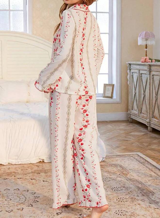 تايك تو مجموعة من قميص بطبعة أزهار وبيجاما بحافة كشكش