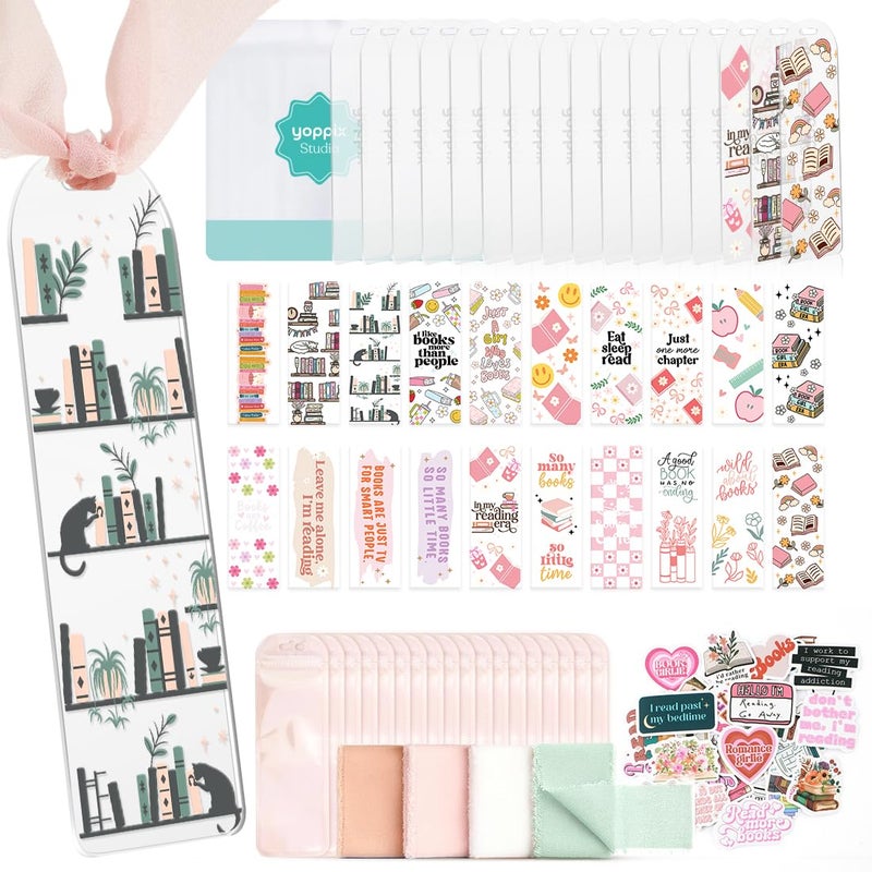 YOPPIX 6x2” Acrylic Bookmark Blanks- 20 Pieces Bookmark Making Kit with 20 UV DTF Stickers About Booklover Theme and 20 Ribbon for DIY Your Crafts Gifts Booklovers Gifts - Image 1