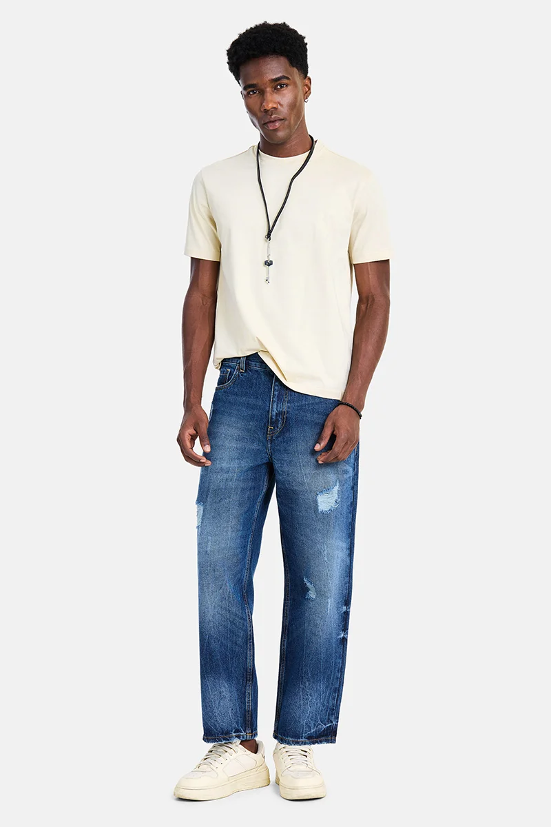 SNITCH Off-White Solid Half Sleeve Regular Fit Casual T-Shirt