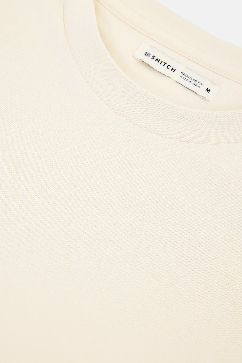 SNITCH Off-White Off-White Solid Half Sleeve Regular Fit Casual T-Shirt for Men | Best Price UAE