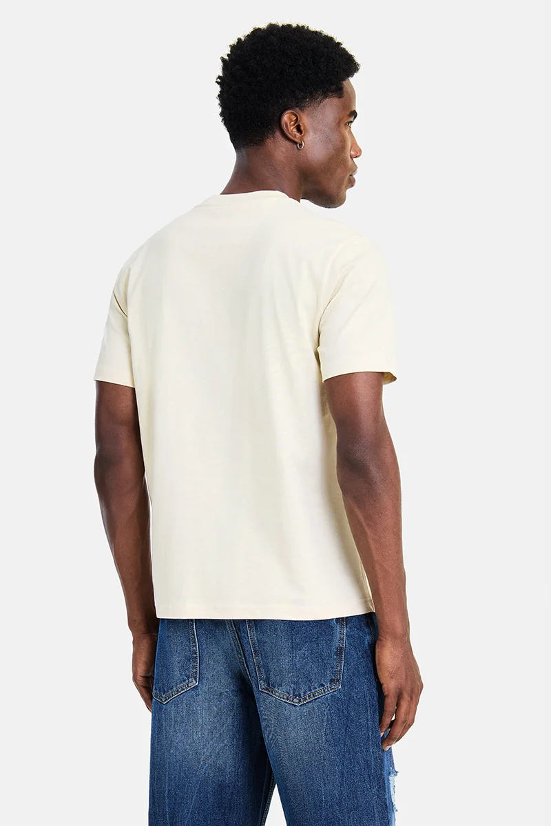 SNITCH Off-White Off-White Solid Half Sleeve Regular Fit Casual T-Shirt for Men | Best Price UAE