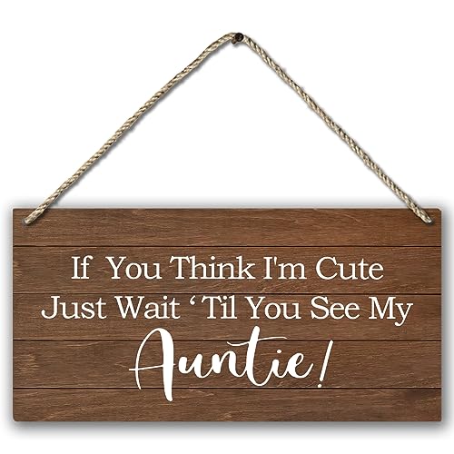 PHAMTE Ring Bearer Sign,Ring Bearer Wedding If You Think i'm Cute Wait Until You See My Auntie Plaque Sign Wall Hanging,Rustic Wedding Decor,Here Comes The Bride 12 x 6 Inches - Image 1