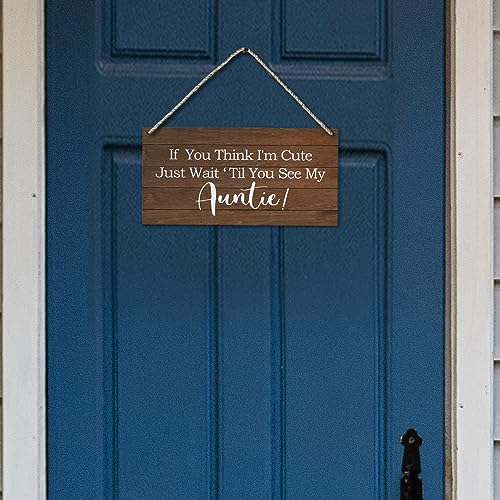 PHAMTE Ring Bearer Sign,Ring Bearer Wedding If You Think i'm Cute Wait Until You See My Auntie Plaque Sign Wall Hanging,Rustic Wedding Decor,Here Comes The Bride 12 x 6 Inches - Image 4
