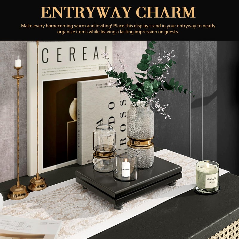 EOSAHR Decorative Pedestal Stand for Bathroom Decor â€“ Small Display Stand for Kitchen Organizer & Soap Holder for Bathroom Sink â€“ Wooden Tray to Beautify Home Decor (Black) - Image 2