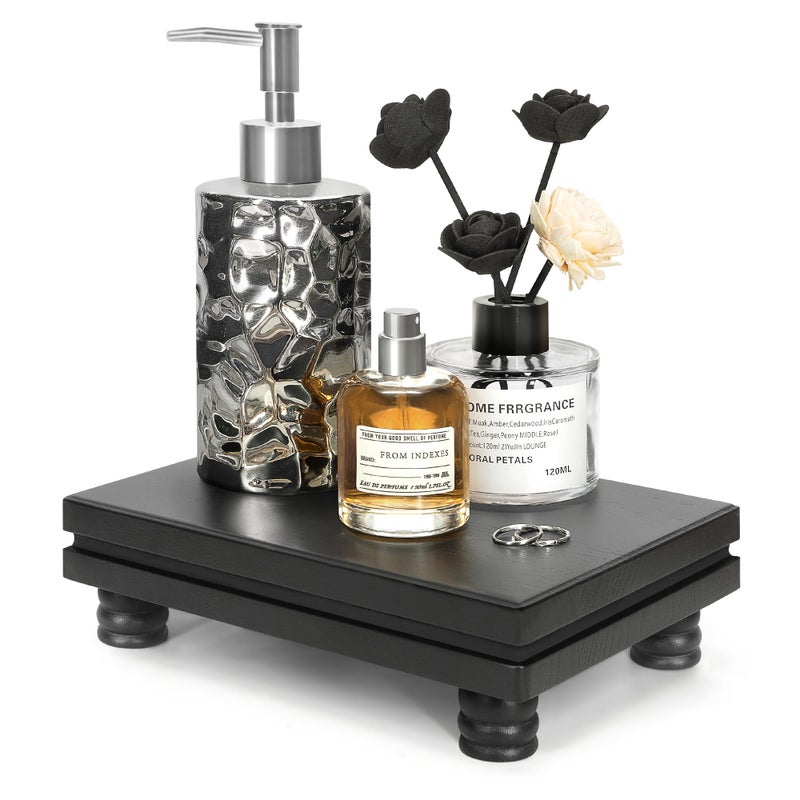 EOSAHR Decorative Pedestal Stand for Bathroom Decor â€“ Small Display Stand for Kitchen Organizer & Soap Holder for Bathroom Sink â€“ Wooden Tray to Beautify Home Decor (Black) - Image 1