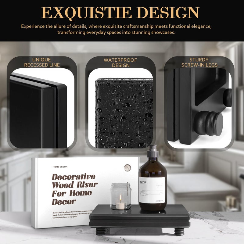 EOSAHR Decorative Pedestal Stand for Bathroom Decor â€“ Small Display Stand for Kitchen Organizer & Soap Holder for Bathroom Sink â€“ Wooden Tray to Beautify Home Decor (Black) - Image 5