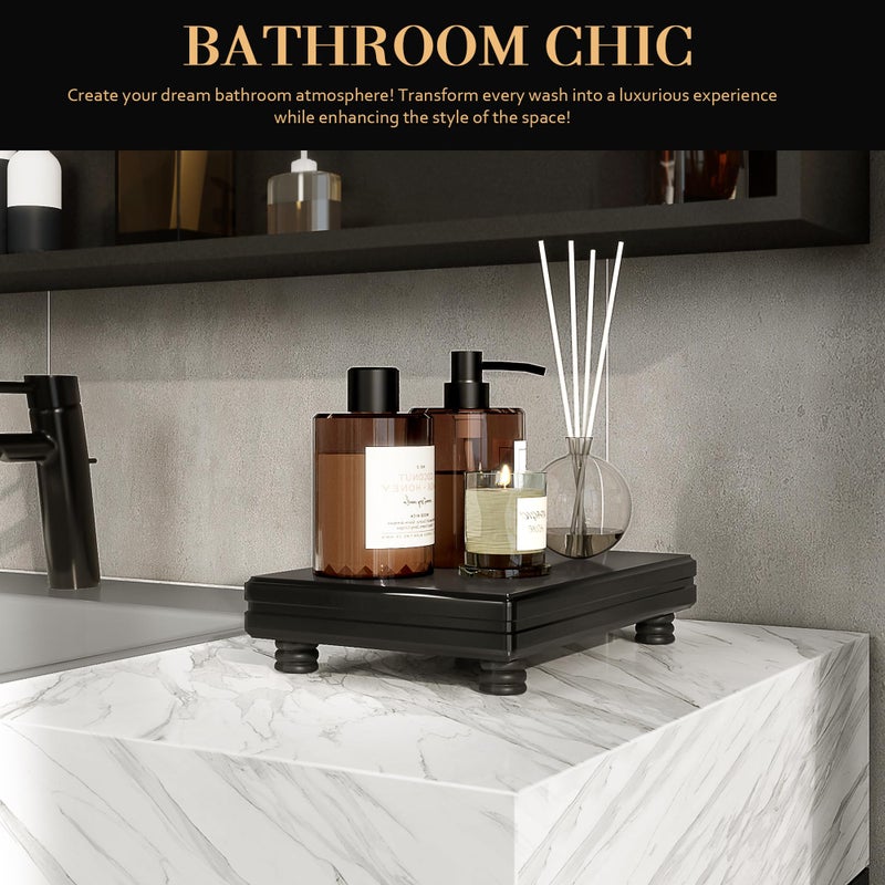 EOSAHR Decorative Pedestal Stand for Bathroom Decor â€“ Small Display Stand for Kitchen Organizer & Soap Holder for Bathroom Sink â€“ Wooden Tray to Beautify Home Decor (Black) - Image 4