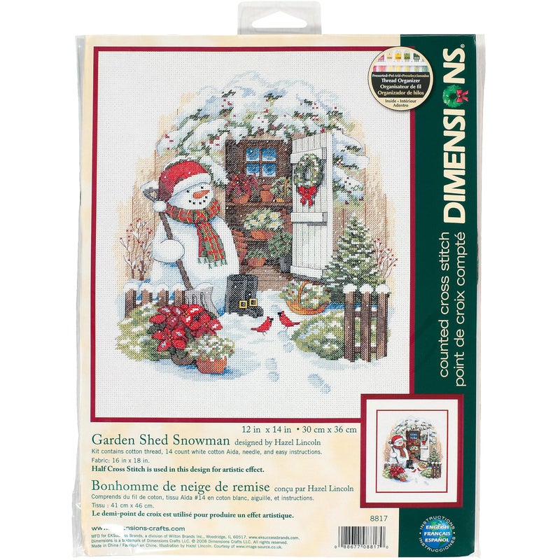 Dimensions Counted Cross Stitch Kit 'Garden Shed Snowman' 14 Count White Aida, 12'' x 14'' - Image 1