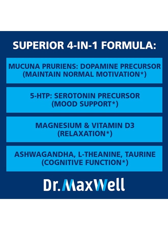 Dr. Maxwell Serotonin and Dopamine Supplements, Better Than Dopamine or Serotonin Support Only. Helps Maintain Normal Neurotransmitter Levels. Mucuna Pruriens, 5-HTP, 60 Capsules Women Men  - Image 3