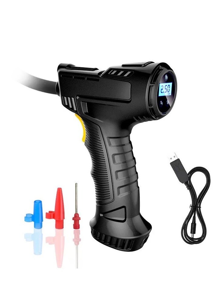 منفاخ إطارات سيارة رقمي محمول - لاسلكي وسهل الاستخدام ضاغط هواء محمول بقوة ١٢٠ واط لإطارات السيارات مزود بشاشة رقمية مضخة إطارات يدوية قابلة لإعادة الشحن مع خاصية إيقاف التشغيل التلقائي، منفاخ هواء صغير ذكي للسيارات والدراجات والكرات الرياضية - Image 3