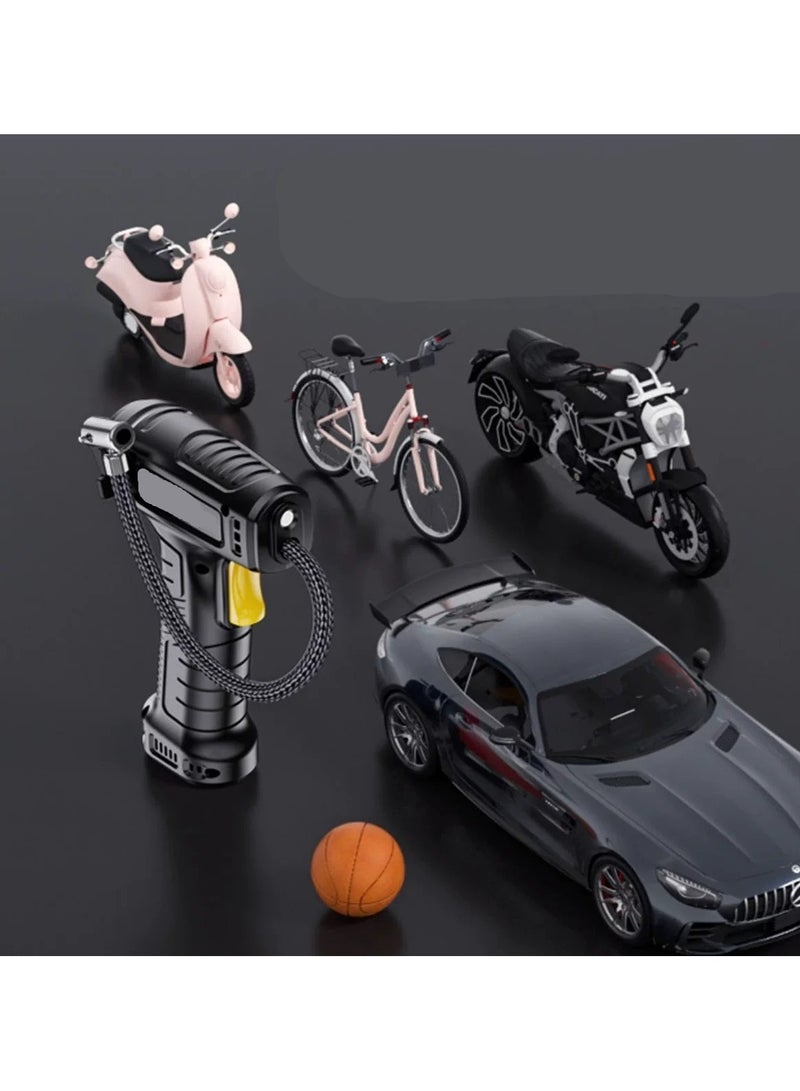 منفاخ إطارات سيارة رقمي محمول - لاسلكي وسهل الاستخدام ضاغط هواء محمول بقوة ١٢٠ واط لإطارات السيارات مزود بشاشة رقمية مضخة إطارات يدوية قابلة لإعادة الشحن مع خاصية إيقاف التشغيل التلقائي، منفاخ هواء صغير ذكي للسيارات والدراجات والكرات الرياضية - Image 5