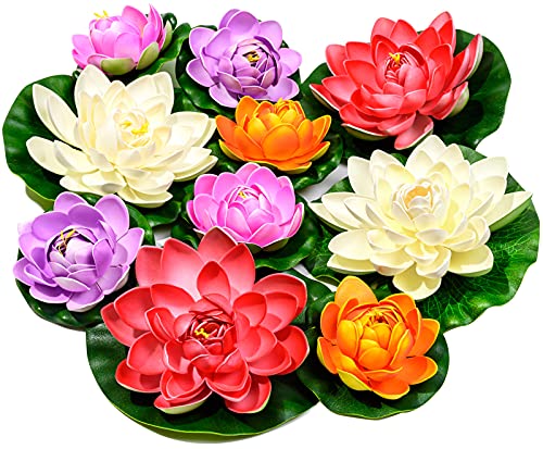 ZAUGONTW Artificial Floating Foam Lotus Flower with Water Lily Pad, Realistic Ornanment Perfect for Home Outdoor Patio Pond Aquarium Wedding Party Decorations, 10PCS - Image 2