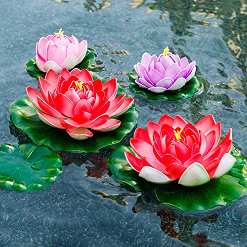 ZAUGONTW Artificial Floating Foam Lotus Flower with Water Lily Pad, Realistic Ornanment Perfect for Home Outdoor Patio Pond Aquarium Wedding Party Decorations, 10PCS - Image 4