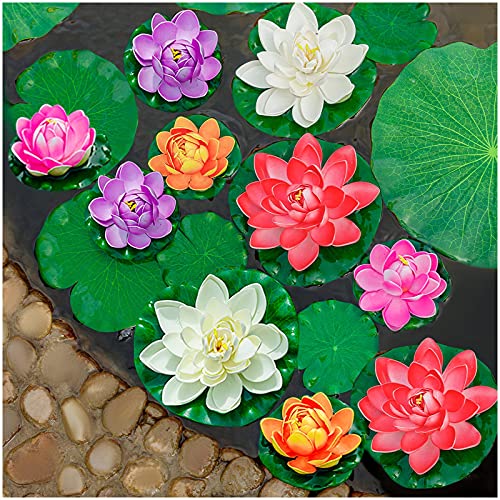 ZAUGONTW Artificial Floating Foam Lotus Flower with Water Lily Pad, Realistic Ornanment Perfect for Home Outdoor Patio Pond Aquarium Wedding Party Decorations, 10PCS - Image 5
