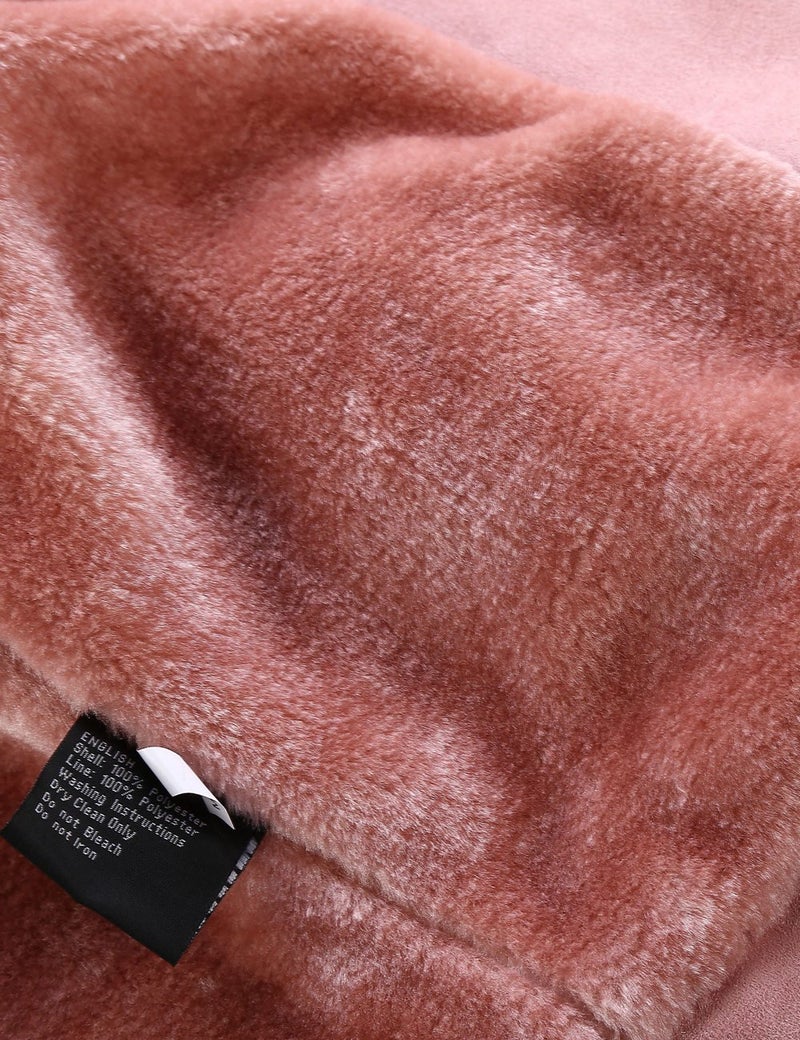 Bellivera Women's Faux Leather Suede Jacket Moto Fleece-Lined Coat with Detachable Fur Collar 8830 Pink XL - Image 5