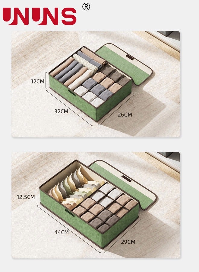 UNUNS Underwear Storage Box,17 Cells And 13 Cells Fabric Divider Drawer Organizer With Cover,2-Piece Foldable Closet Storage Boxes For Socks, Bras,Ties,Towels,Scarves,Green - Image 2