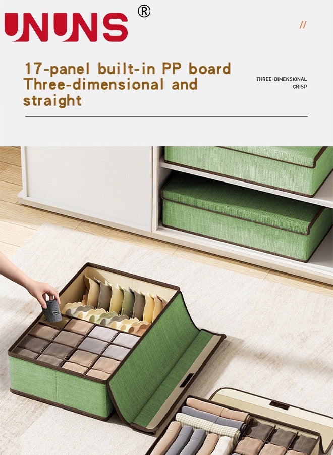 UNUNS Underwear Storage Box,17 Cells And 13 Cells Fabric Divider Drawer Organizer With Cover,2-Piece Foldable Closet Storage Boxes For Socks, Bras,Ties,Towels,Scarves,Green - Image 4