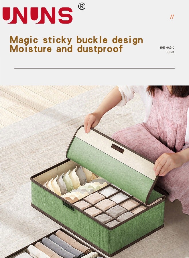 UNUNS Underwear Storage Box,17 Cells And 13 Cells Fabric Divider Drawer Organizer With Cover,2-Piece Foldable Closet Storage Boxes For Socks, Bras,Ties,Towels,Scarves,Green - Image 5