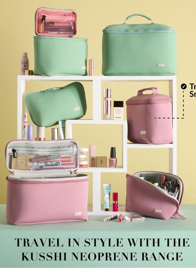 KUSSHI Neoprene Train Case Makeup Bag - Washable Makeup Travel Bag & Vanity Case for Stress Free Travel (Large, Mauve/Stone) - Image 4