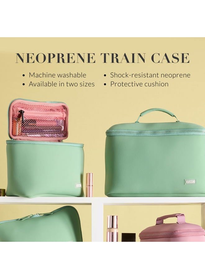 KUSSHI Neoprene Train Case Makeup Bag - Washable Makeup Travel Bag & Vanity Case for Stress Free Travel (Large, Mauve/Stone) - Image 2