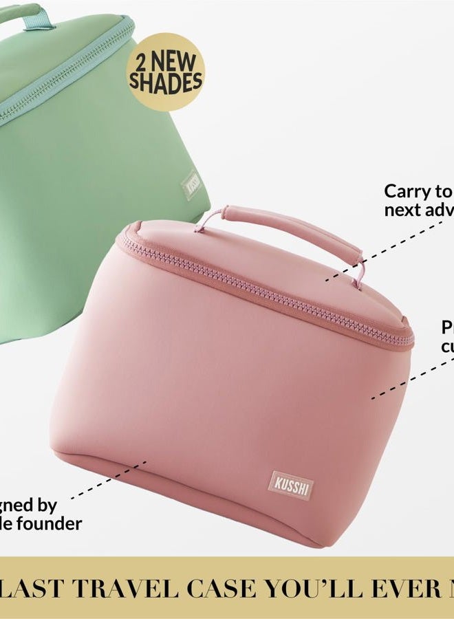 KUSSHI Neoprene Train Case Makeup Bag - Washable Makeup Travel Bag & Vanity Case for Stress Free Travel (Large, Mauve/Stone) - Image 5
